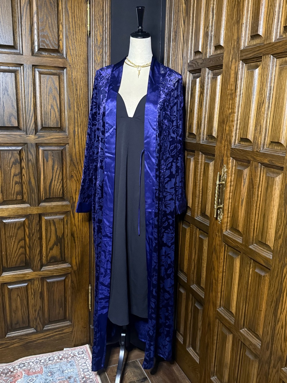 Preview Collection Purple Burnout Velvet Satin Maxi Duster Robe Medium - Picture 3 of 6